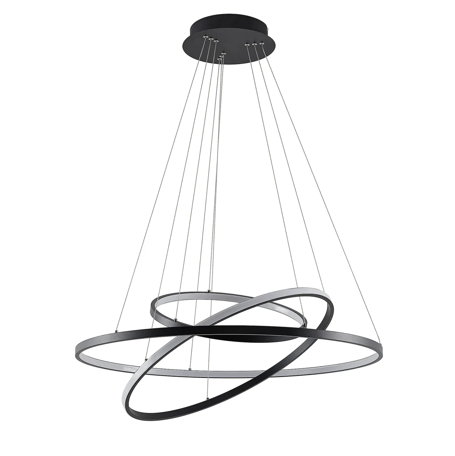 Lámpara colgante LED Lucande Ezana, negra, metal, Ø 80 cm