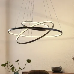 Lámpara colgante LED Lucande Ezana, negra, metal, Ø 80 cm