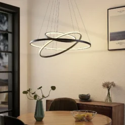 Lámpara colgante LED Lucande Ezana, negra, metal, Ø 80 cm