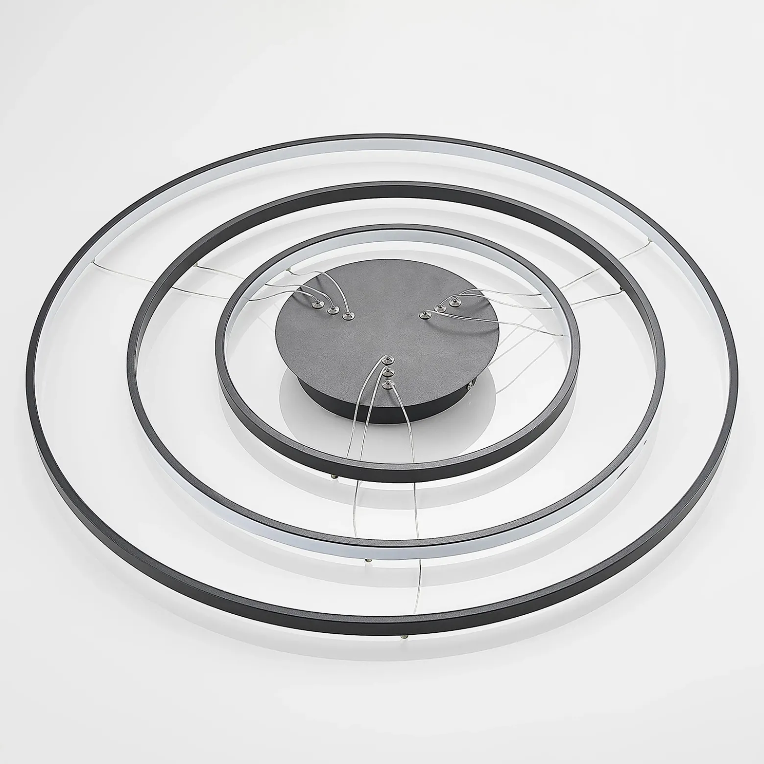 Lámpara colgante LED Lucande Ezana, negra, metal, Ø 80 cm