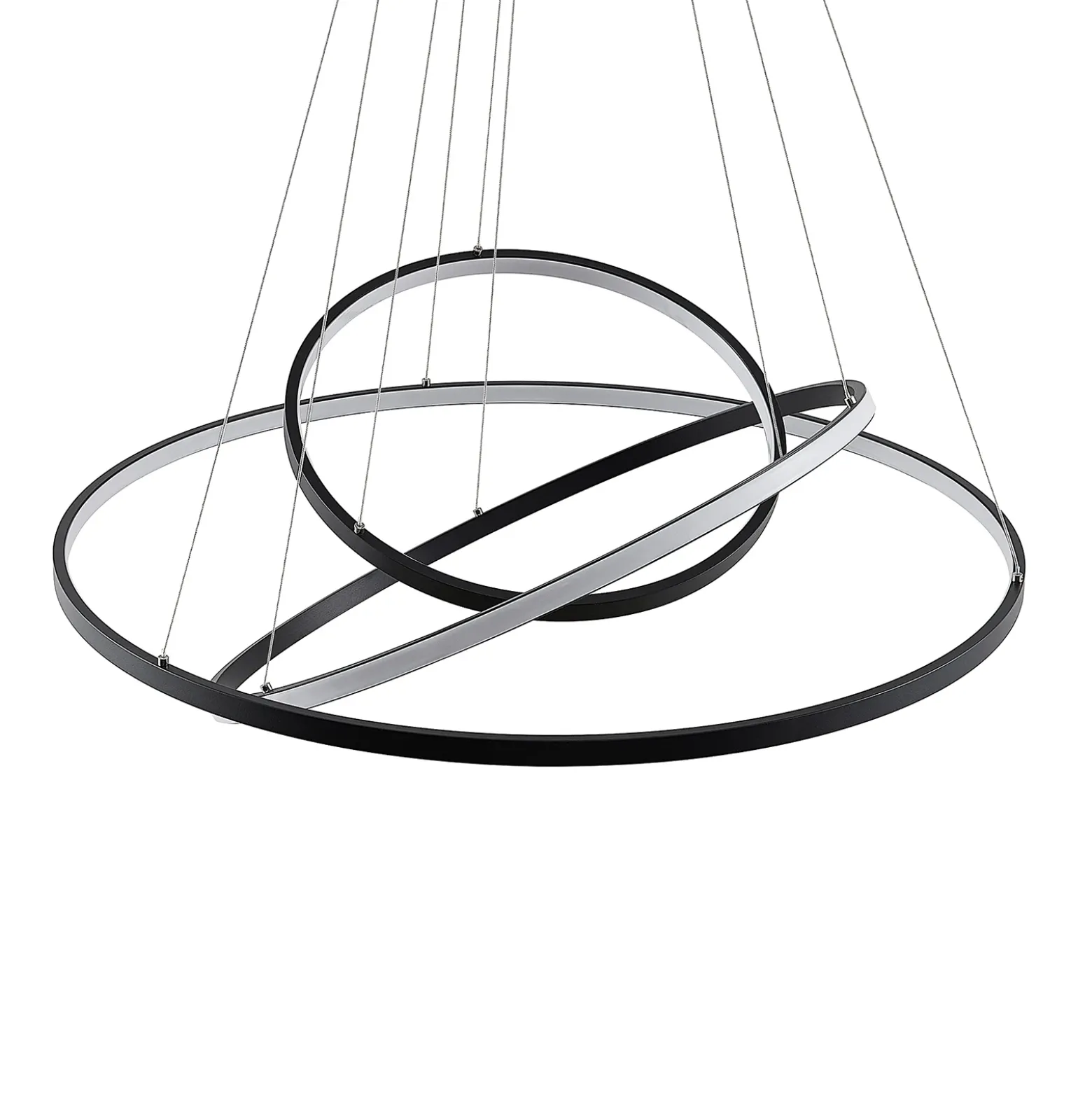 Lámpara colgante LED Lucande Ezana, negra, metal, Ø 80 cm