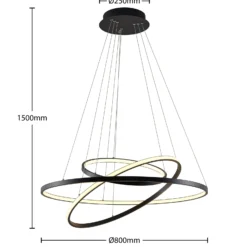 Lámpara colgante LED Lucande Ezana, negra, metal, Ø 80 cm