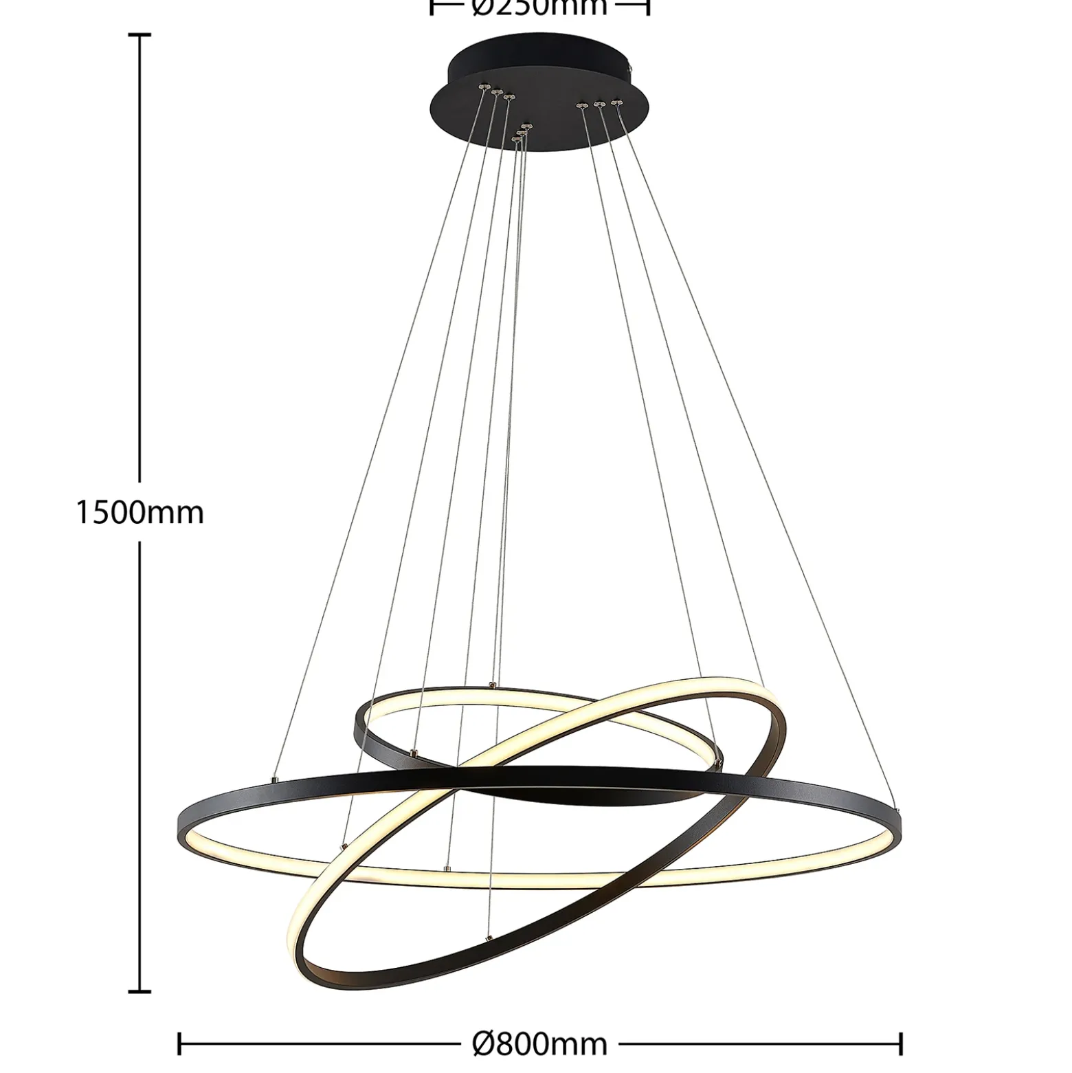 Lámpara colgante LED Lucande Ezana, negra, metal, Ø 80 cm