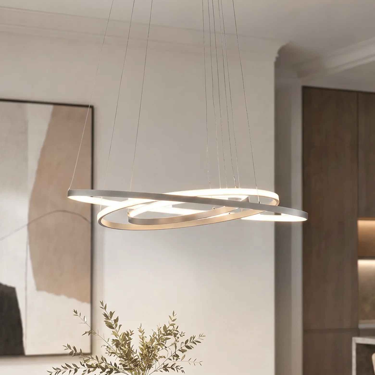 Lámpara colgante LED Lucande Ezana, níquel, metal, Ø 80 cm