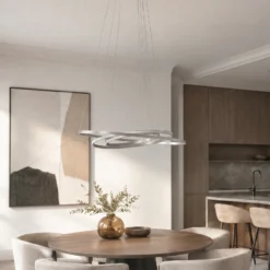 Lámpara colgante LED Lucande Ezana, níquel, metal, Ø 80 cm