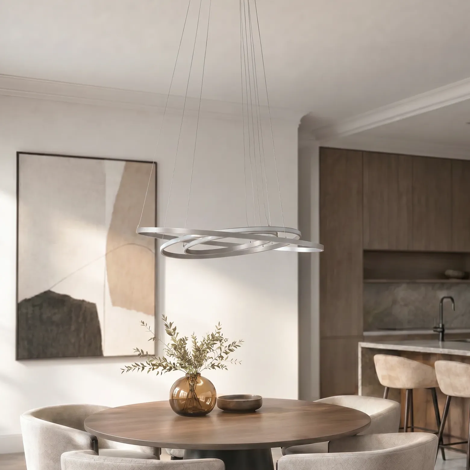 Lámpara colgante LED Lucande Ezana, níquel, metal, Ø 80 cm