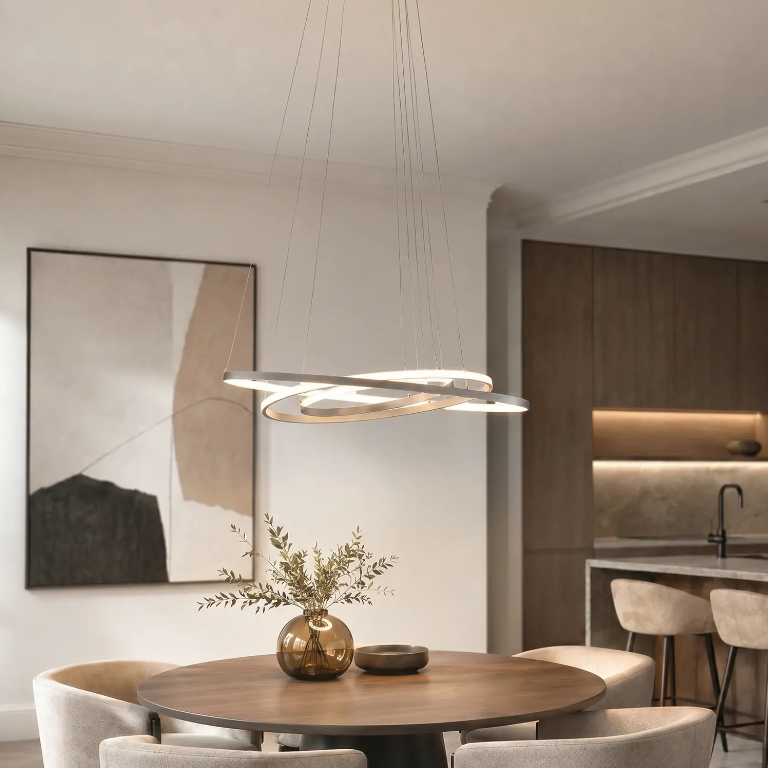 Lámpara colgante LED Lucande Ezana, níquel, metal, Ø 80 cm