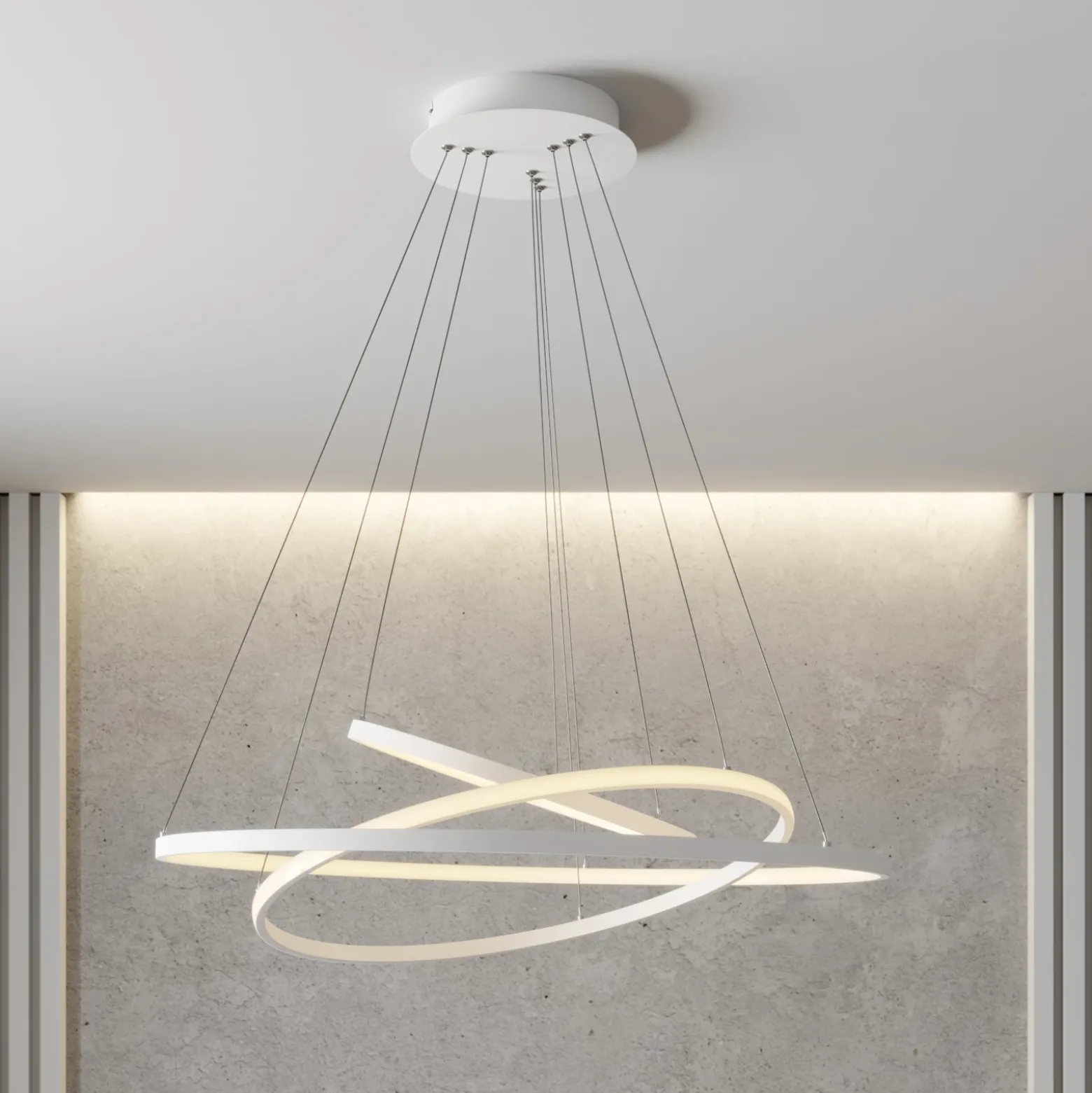 Lámpara colgante LED Lucande Ezana, blanca, metal, Ø 80 cm