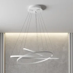 Lámpara colgante LED Lucande Ezana, blanca, metal, Ø 80 cm