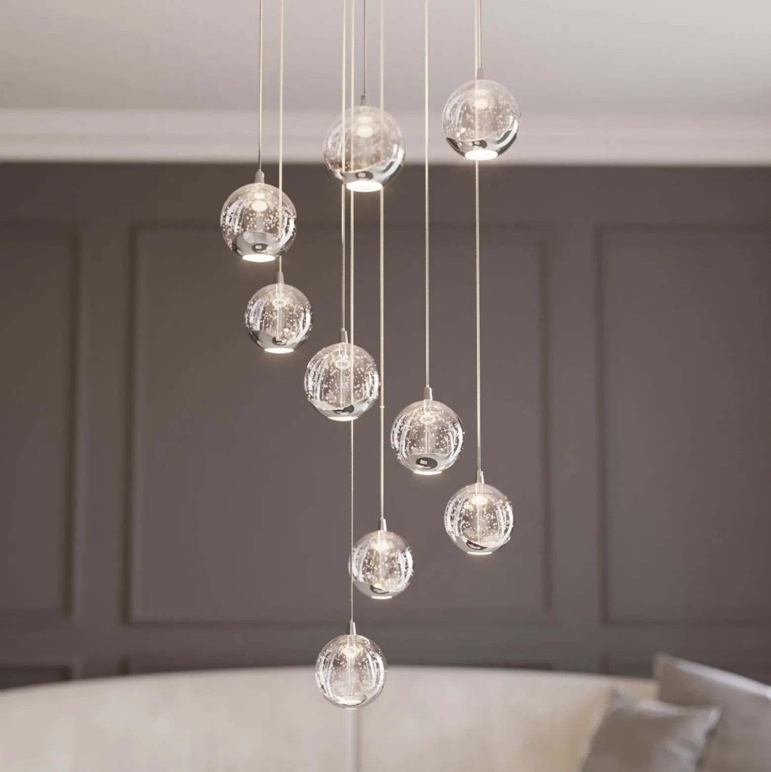 lámpara colgante LED Lucande Hayley, Ø 40 cm, 9 luces, cromo, cristal