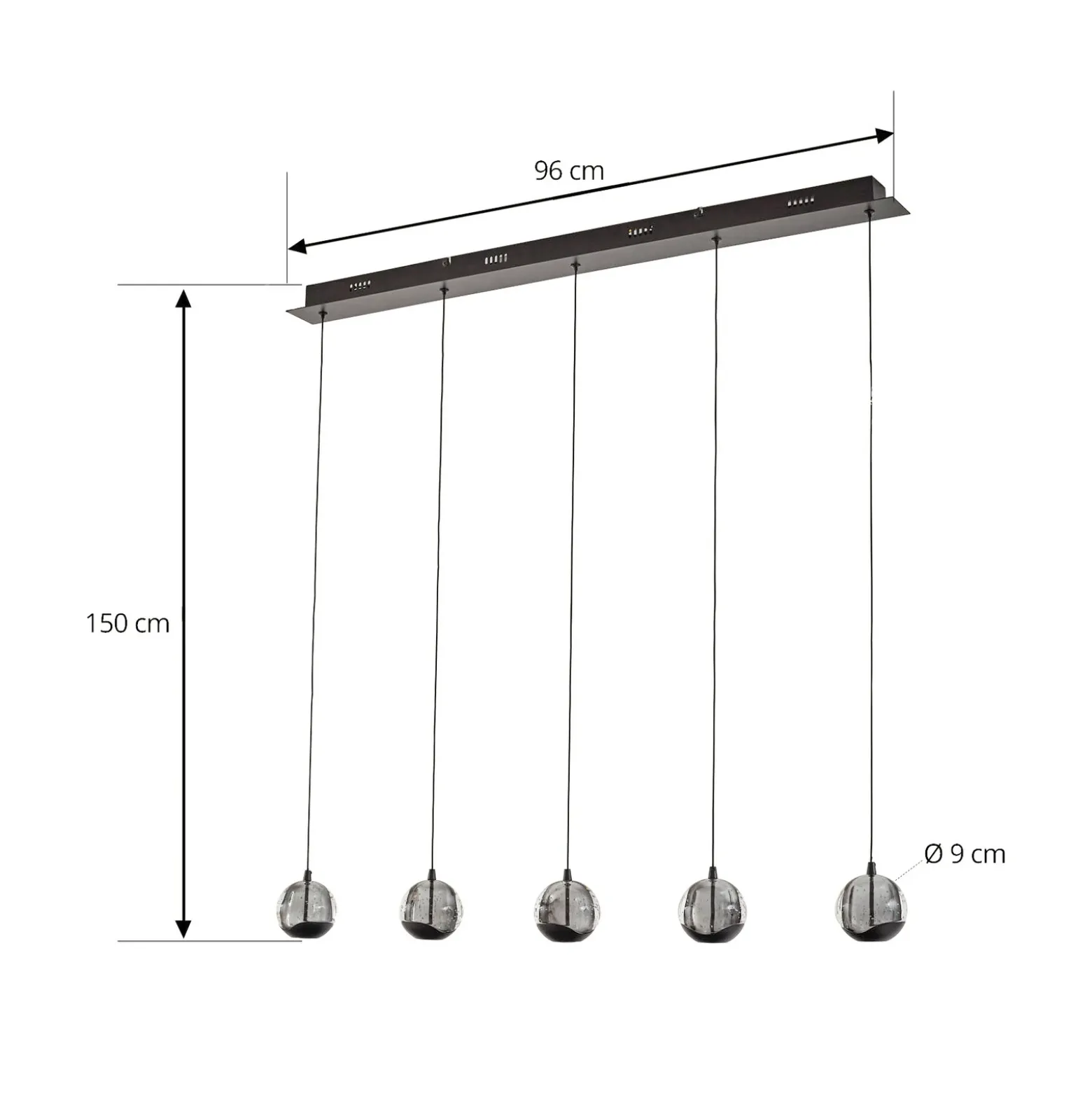 Lámpara colgante LED Lucande Hayley, negra, 5 luces, alargada