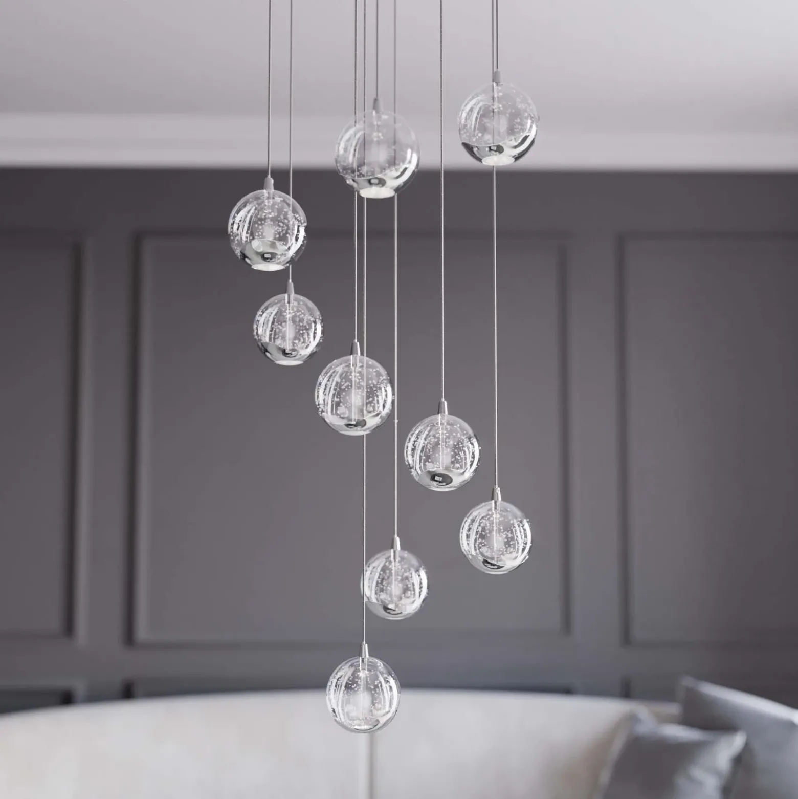 lámpara colgante LED Lucande Hayley, Ø 40 cm, 9 luces, cromo, cristal