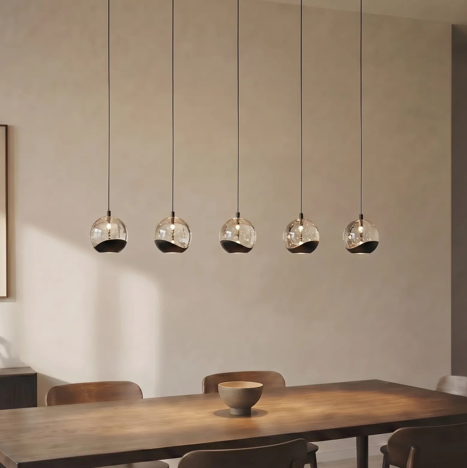 Lámpara colgante LED Lucande Hayley, negra, 5 luces, alargada