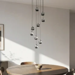 Lámpara colgante LED Lucande Hayley, negra, 9 luces, cristal