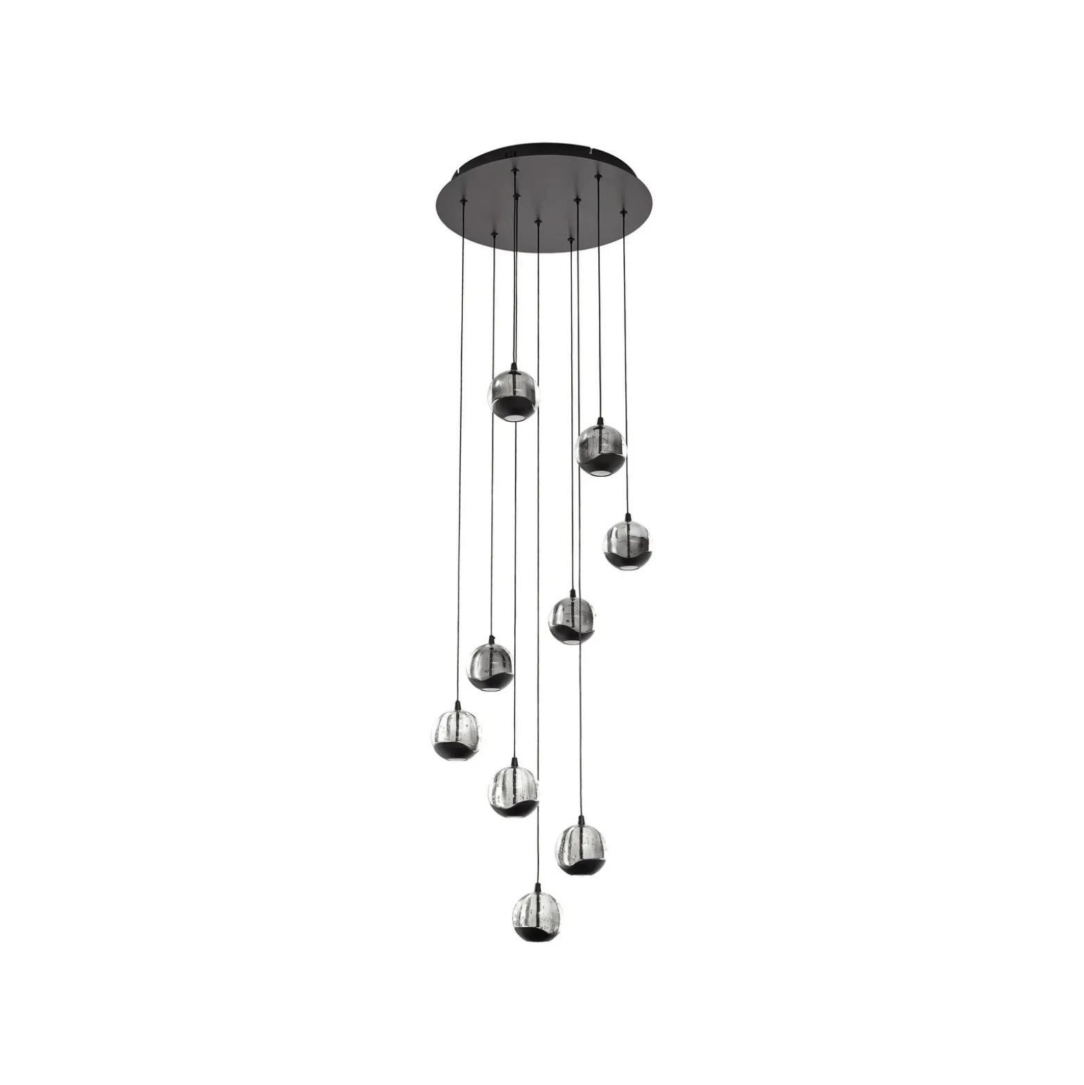 Lámpara colgante LED Lucande Hayley, negra, 9 luces, cristal