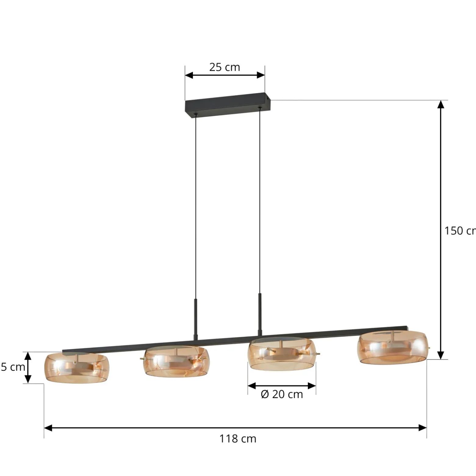 Lámpara colgante LED Lucande Martis, ámbar, 4 luces, atenuable