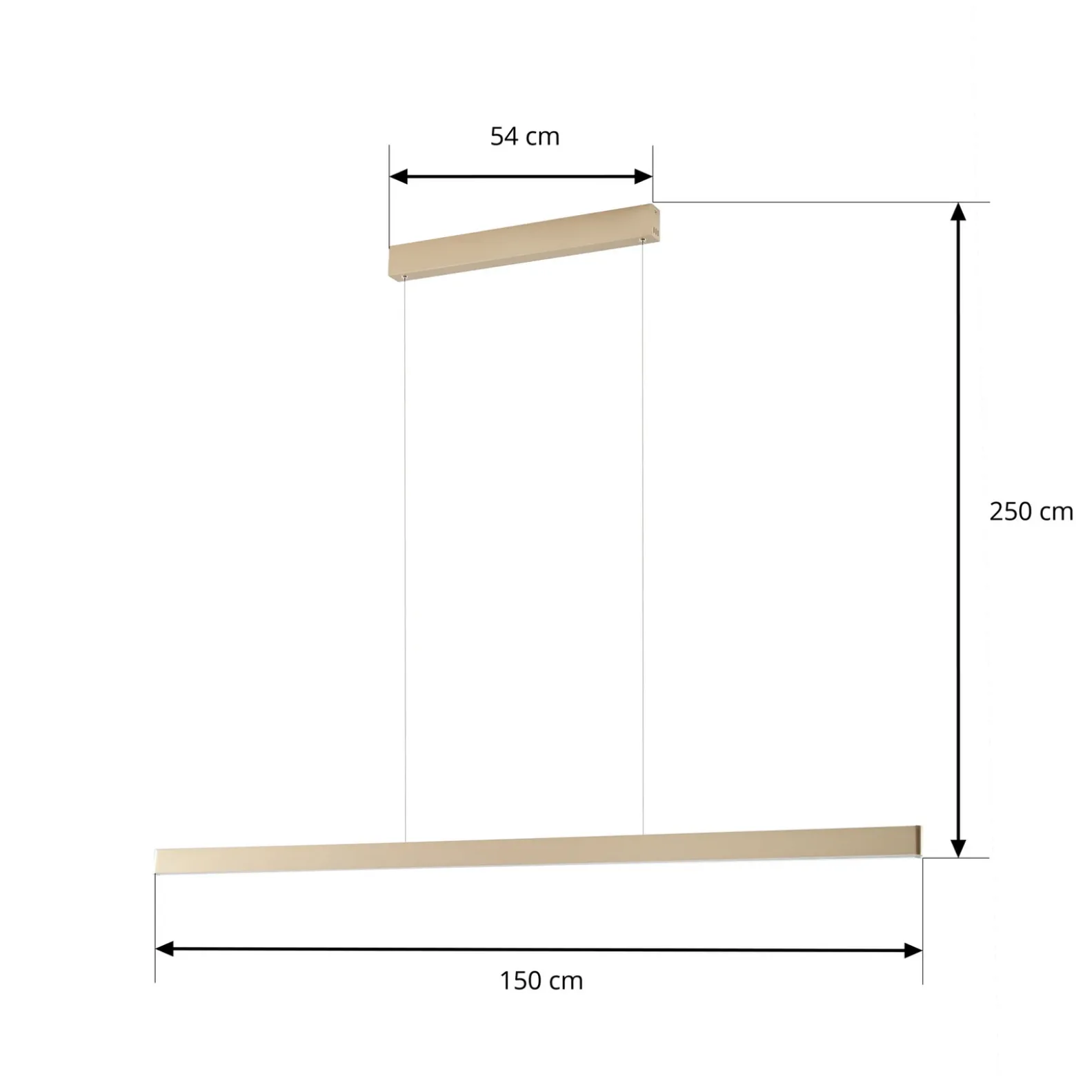 Lámpara colgante LED Lucande Mylosh, dorada, 150 cm, CCT, atenuable