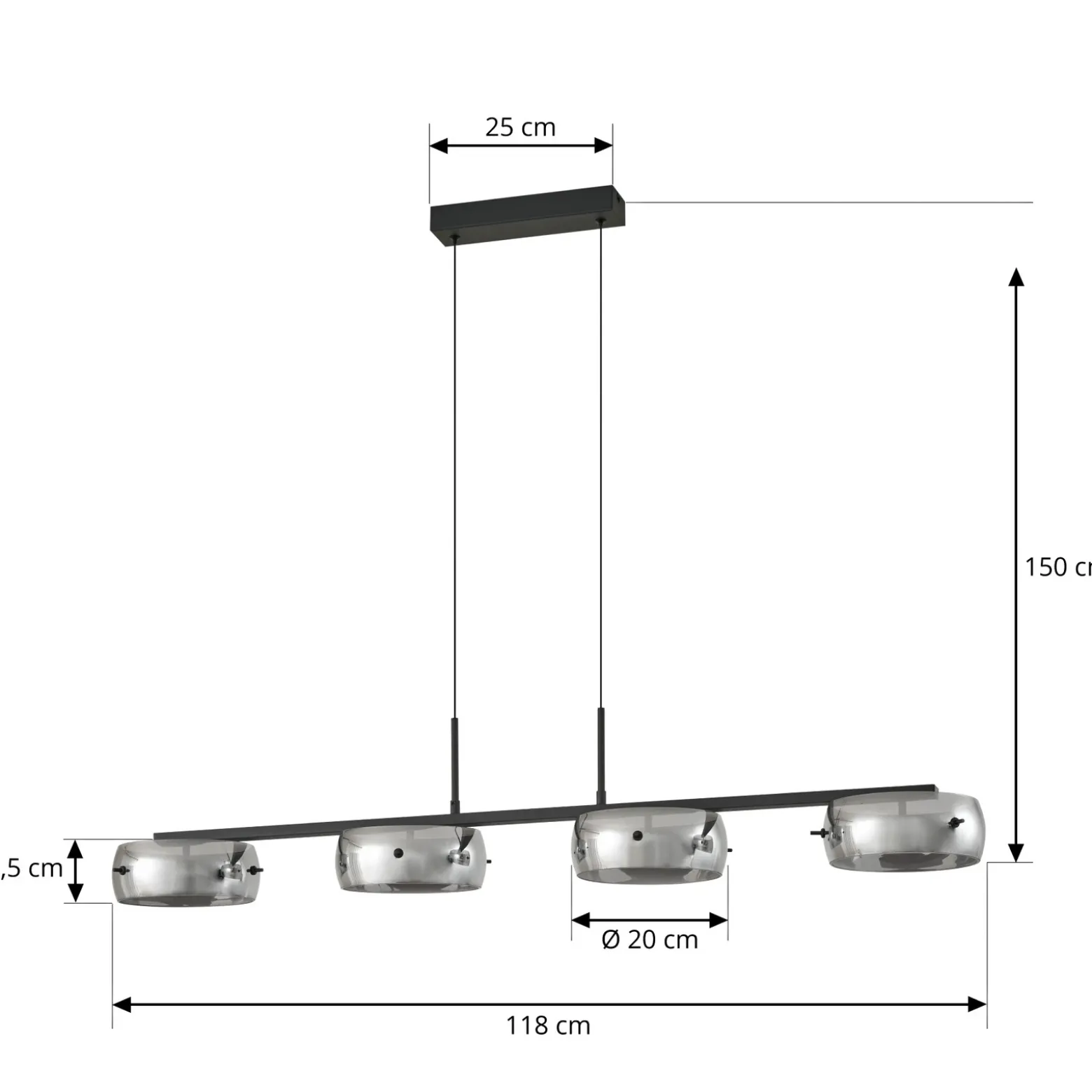 Lámpara colgante LED Lucande Martis, negra, 4 luces, atenuable