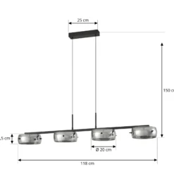 Lámpara colgante LED Lucande Martis, negra, 4 luces, atenuable