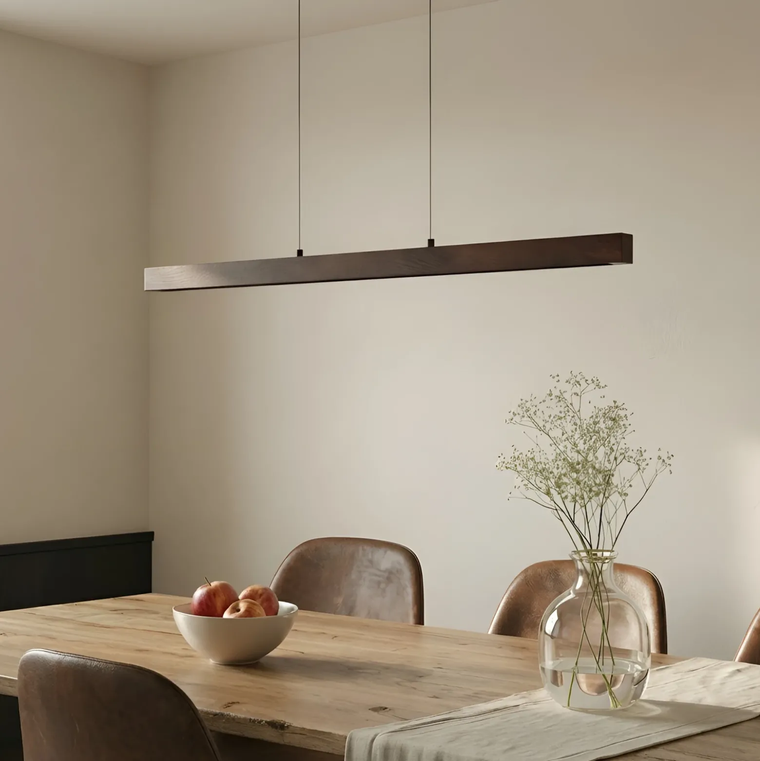 Lámpara colgante LED Lucande Nihalo, nogal, 122 cm, atenuable, CCT