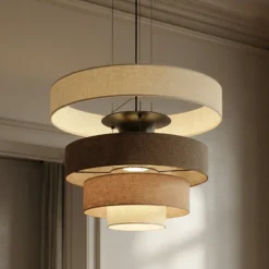 Lámpara colgante LED Lucande Peldano, Ø50 cm marrón/beige, atenuable