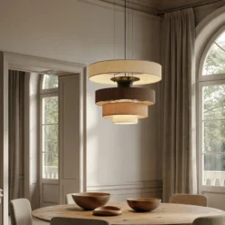 Lámpara colgante LED Lucande Peldano, Ø50 cm marrón/beige, atenuable