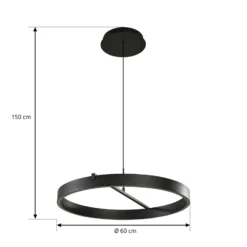 Lámpara colgante LED Lucande Rovan, Ø 60 cm, negro, CCT, atenuable