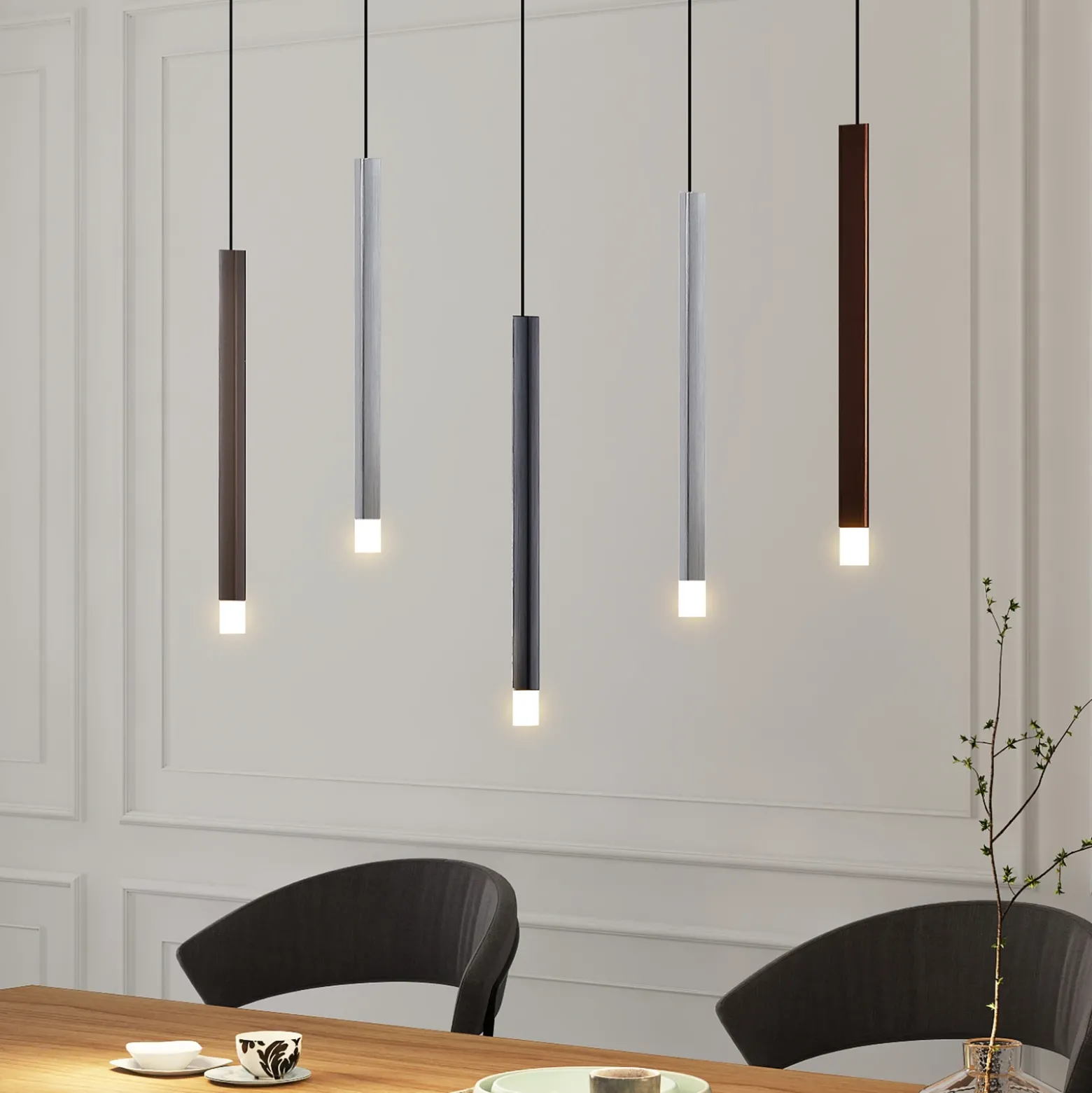 Lámpara colgante LED Lucande Stoika, 88 cm, 5 luces, metal