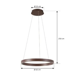 Lámpara colgante LED Lucande Yonam, Ø 60 cm, 1 luz, marrón, CCT