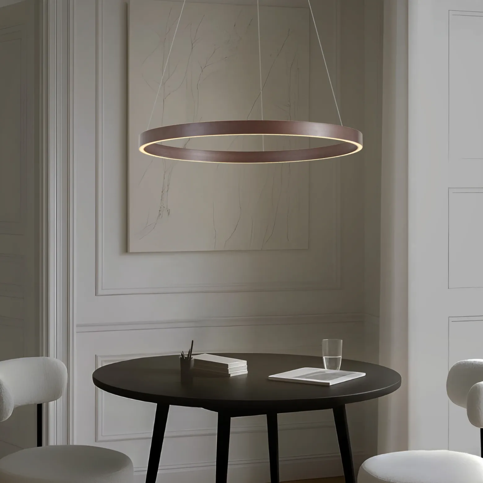 Lámpara colgante LED Lucande Yonam, Ø 80 cm, 1 luz, marrón, CCT
