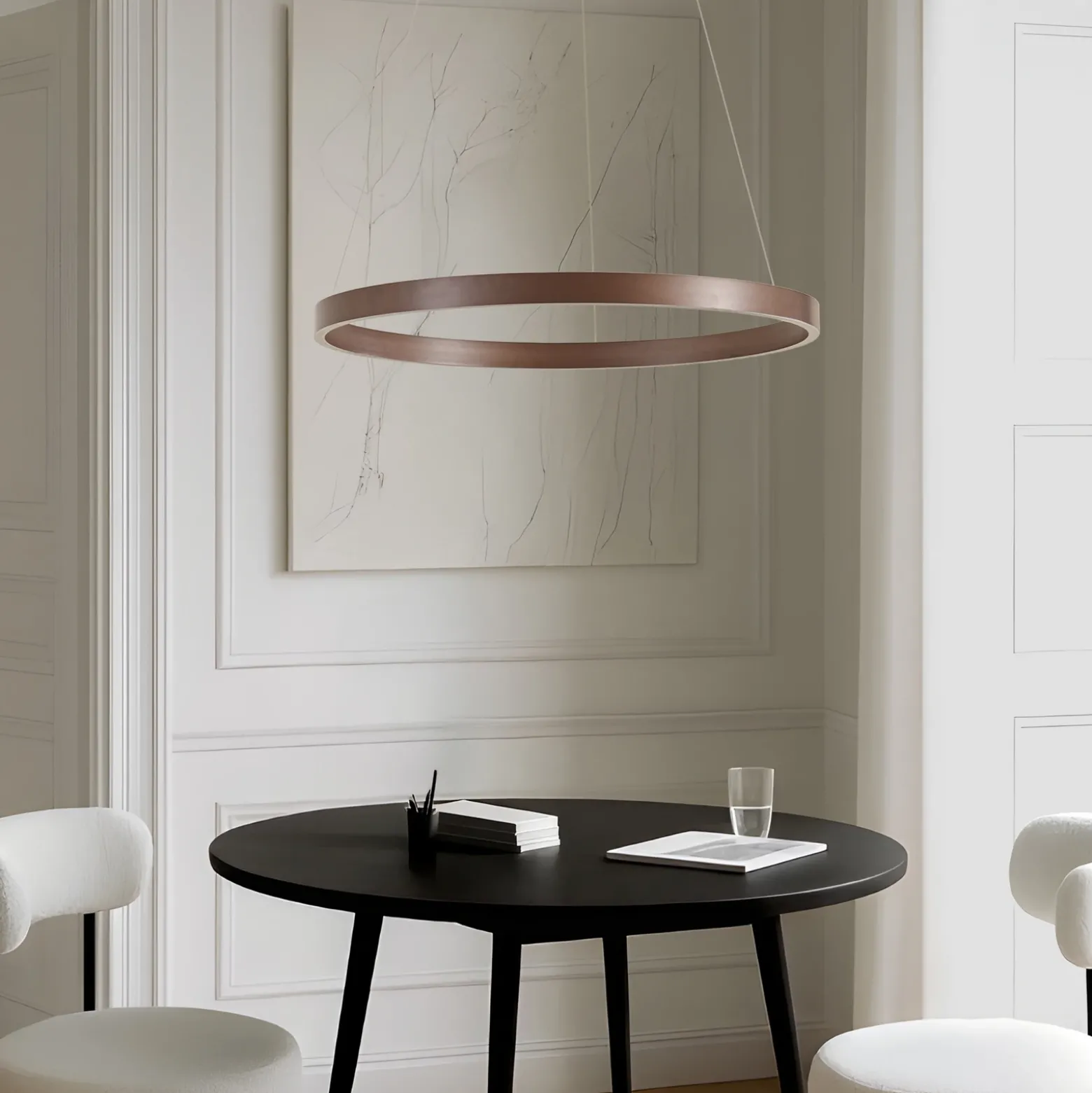 Lámpara colgante LED Lucande Yonam, Ø 80 cm, 1 luz, marrón, CCT