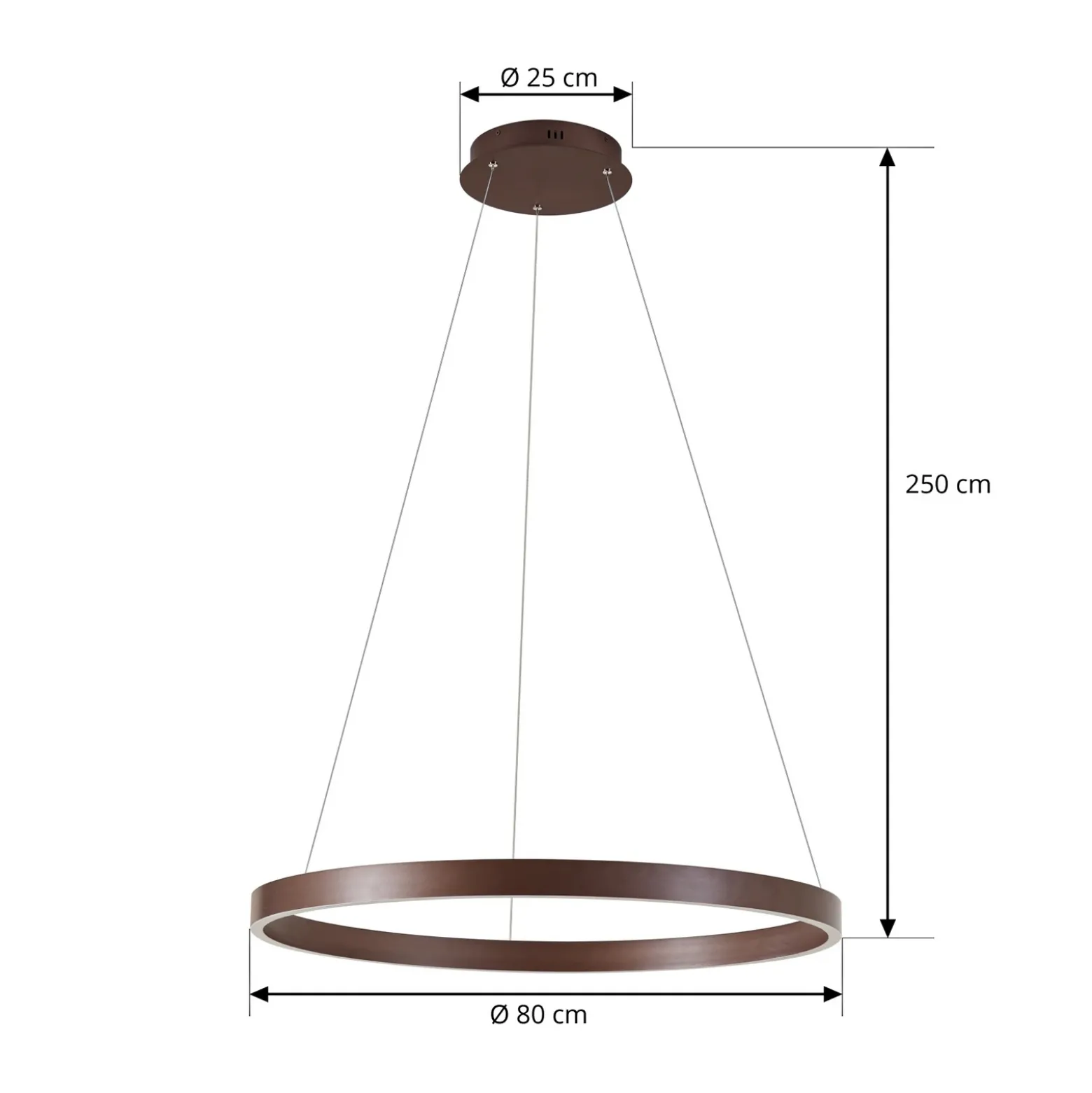 Lámpara colgante LED Lucande Yonam, Ø 80 cm, 1 luz, marrón, CCT