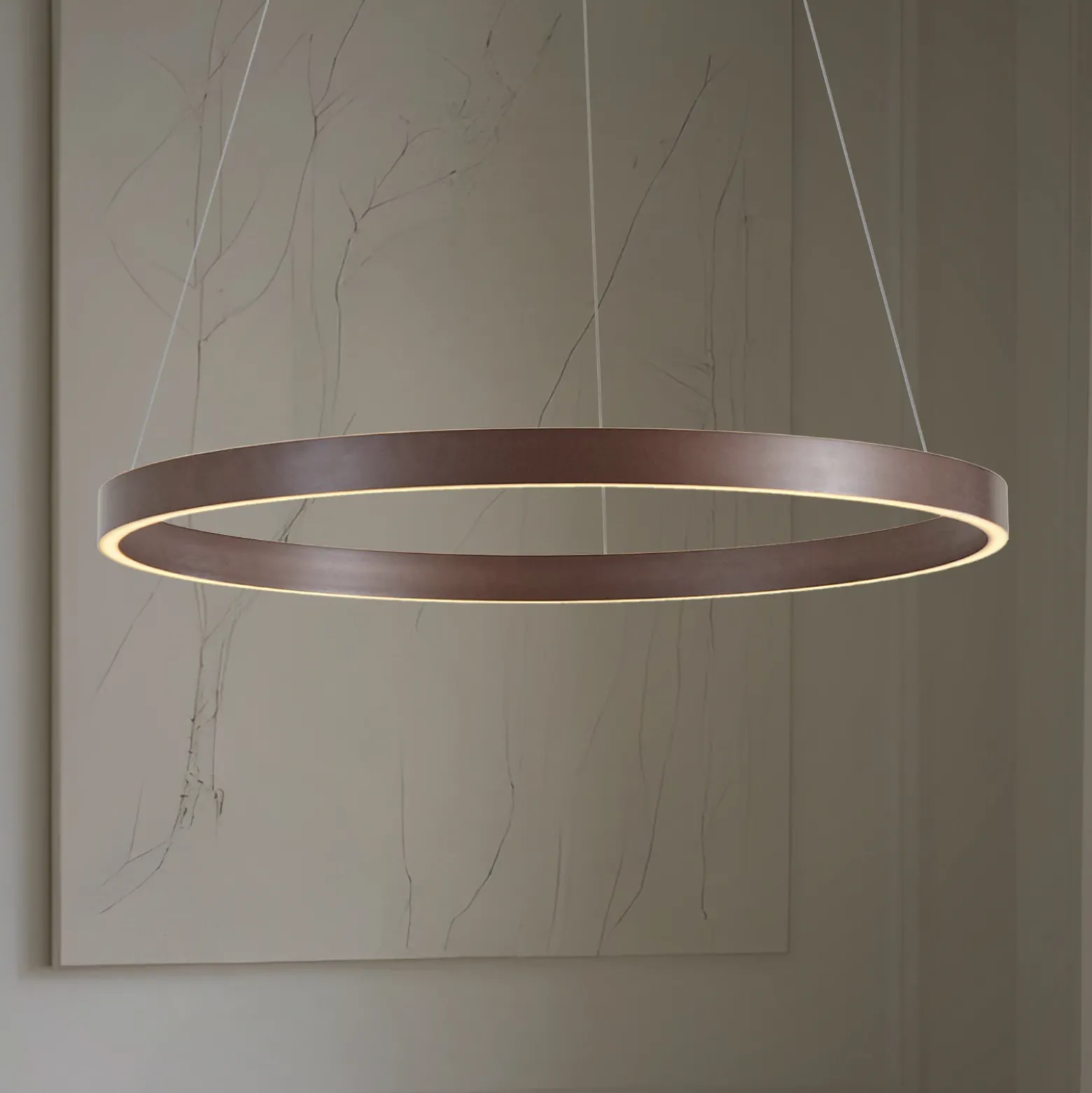 Lámpara colgante LED Lucande Yonam, Ø 80 cm, 1 luz, marrón, CCT