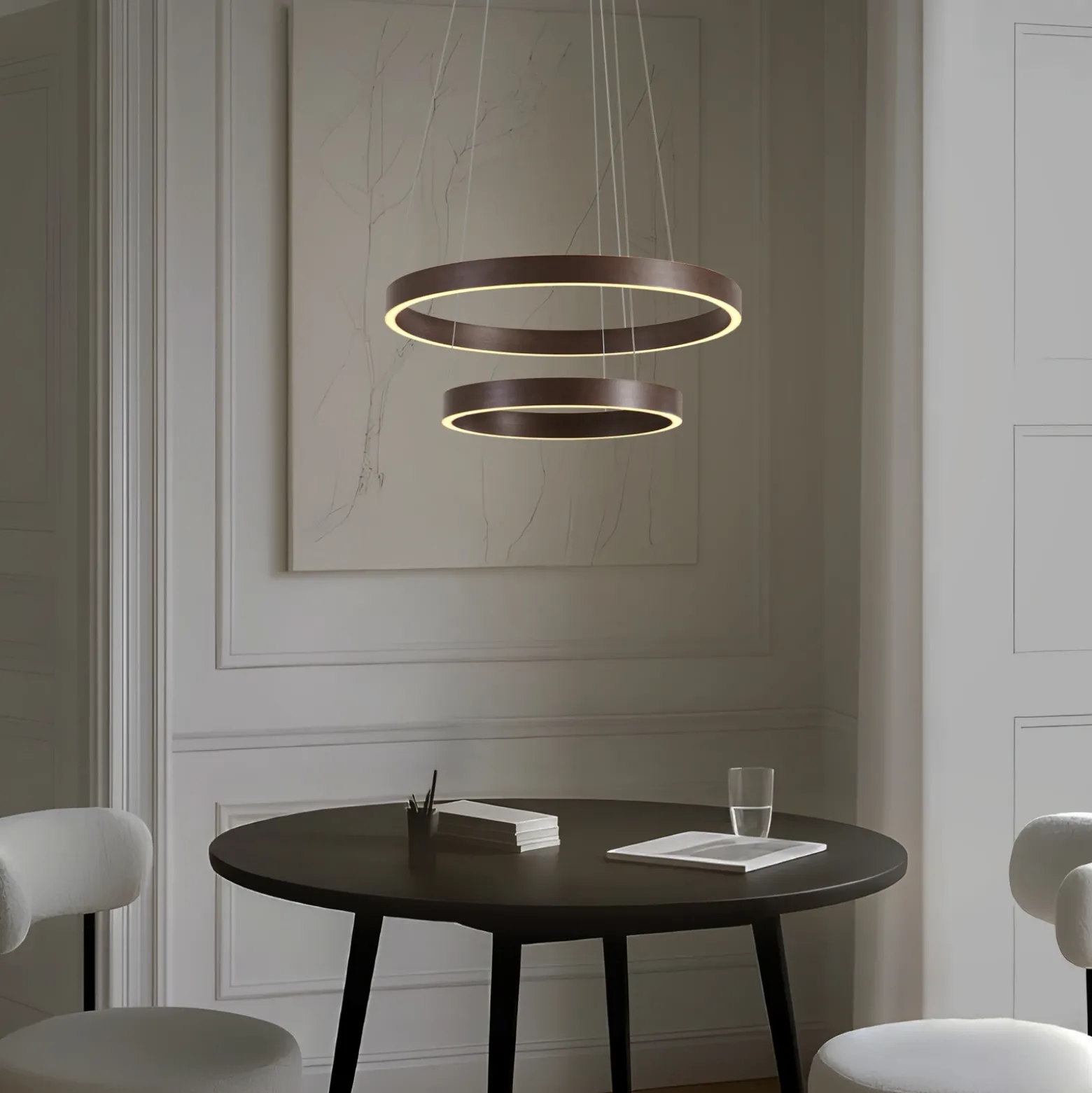 Lámpara colgante LED Lucande Yonam, Ø 60 cm, 2 luces, marrón, CCT