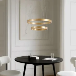 Lámpara colgante LED Lucande Yonam, Ø 60 cm, 2 luces, dorada, CCT