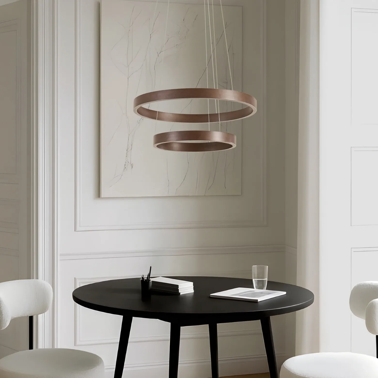 Lámpara colgante LED Lucande Yonam, Ø 60 cm, 2 luces, marrón, CCT