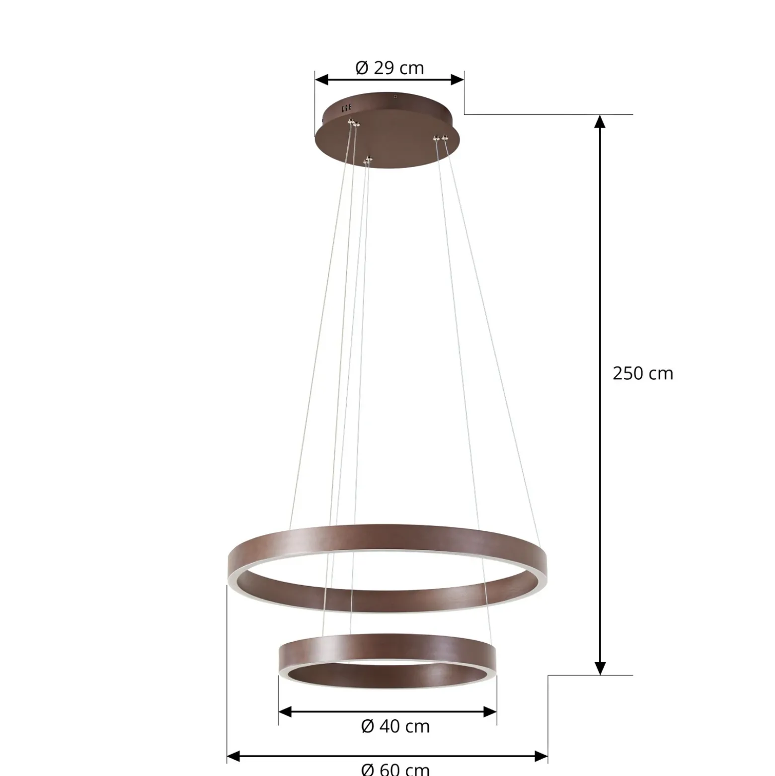 Lámpara colgante LED Lucande Yonam, Ø 60 cm, 2 luces, marrón, CCT
