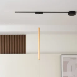 Lámpara colgante LED Lumaro de Lindby, dorada, Ø 3 cm, aluminio, 48 V, atenuable