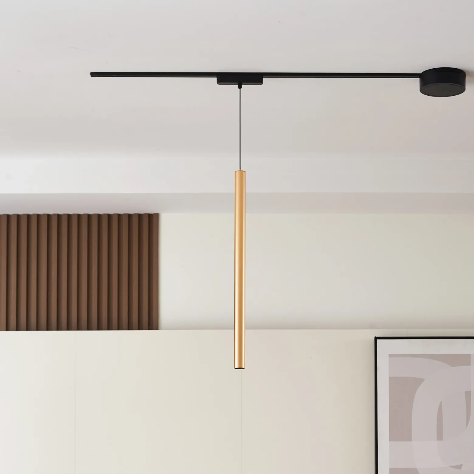 Lámpara colgante LED Lumaro de Lindby, dorada, Ø 3 cm, aluminio, 48 V, atenuable