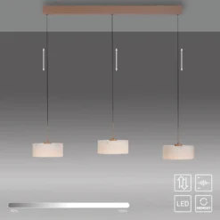 Lámpara colgante LED MARIKA, beige/blanco, 105 cm, 3 luces, cristal, atenuable