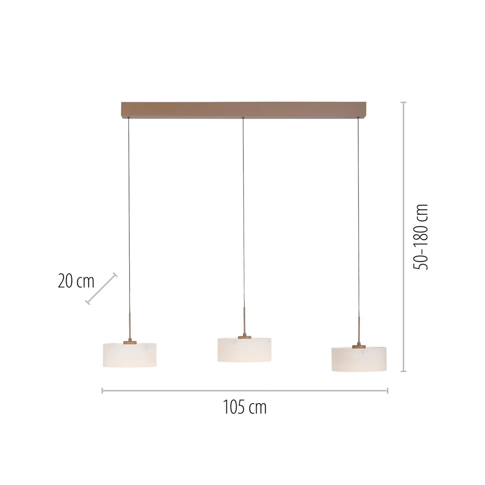 Lámpara colgante LED MARIKA, beige/blanco, 105 cm, 3 luces, cristal, atenuable