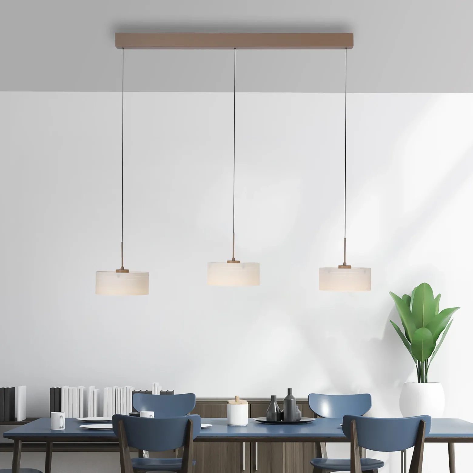 Lámpara colgante LED MARIKA, beige/blanco, 105 cm, 3 luces, cristal, atenuable