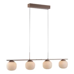 Lámpara colgante LED Nami, 4 luces, modelo largo, color arena, blanco, cristal,