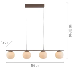 Lámpara colgante LED Nami, 4 luces, modelo largo, color arena, blanco, cristal,