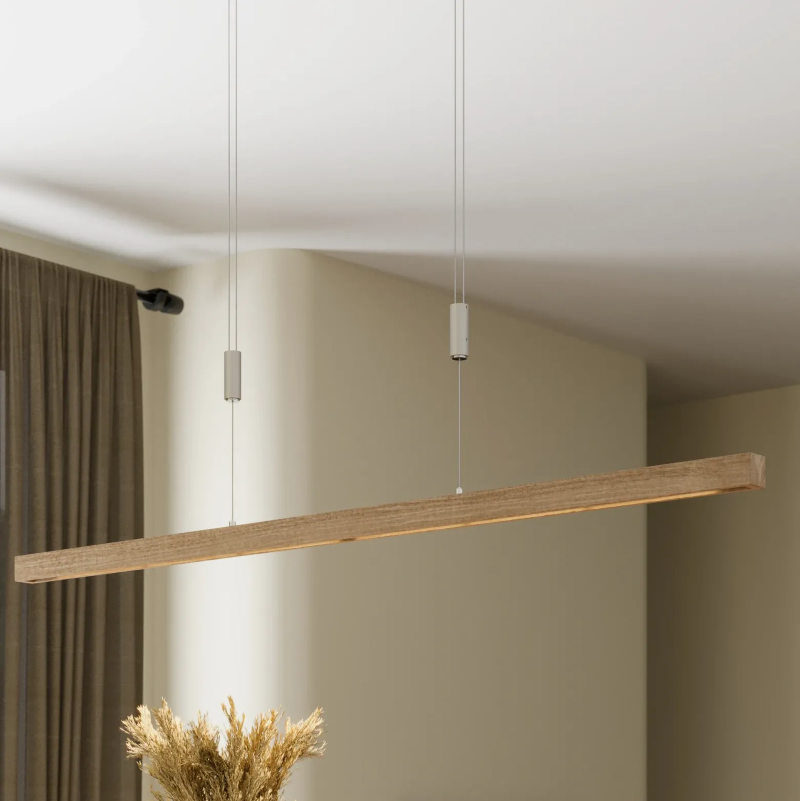 Lámpara colgante LED Nora de Quitani, roble natural, longitud 118 cm