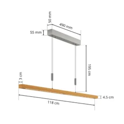 Lámpara colgante LED Nora de Quitani, roble natural, longitud 118 cm