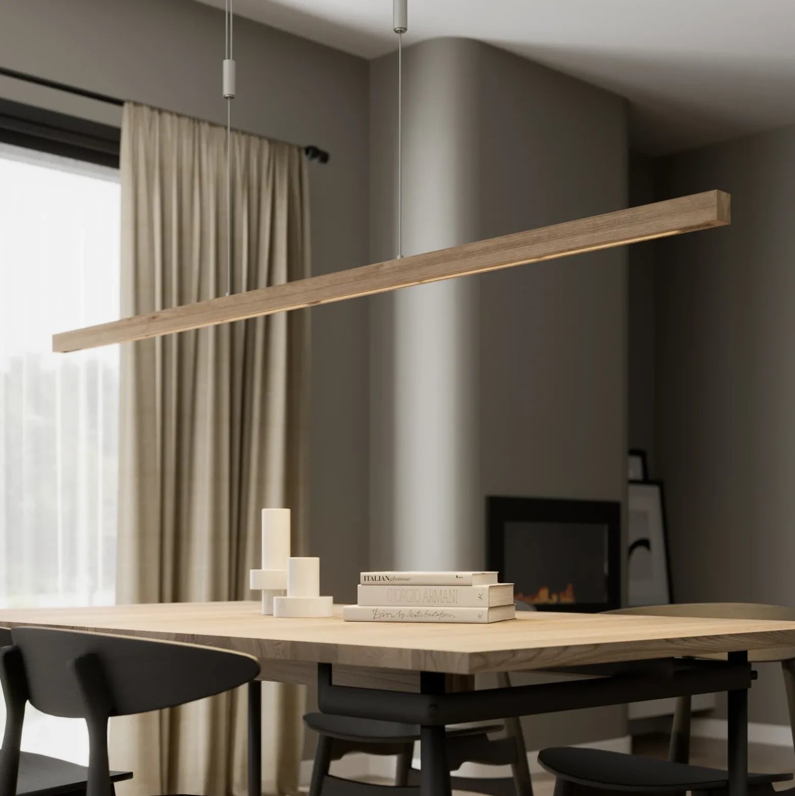 Lámpara colgante LED Nora de Quitani, roble natural, longitud 158 cm