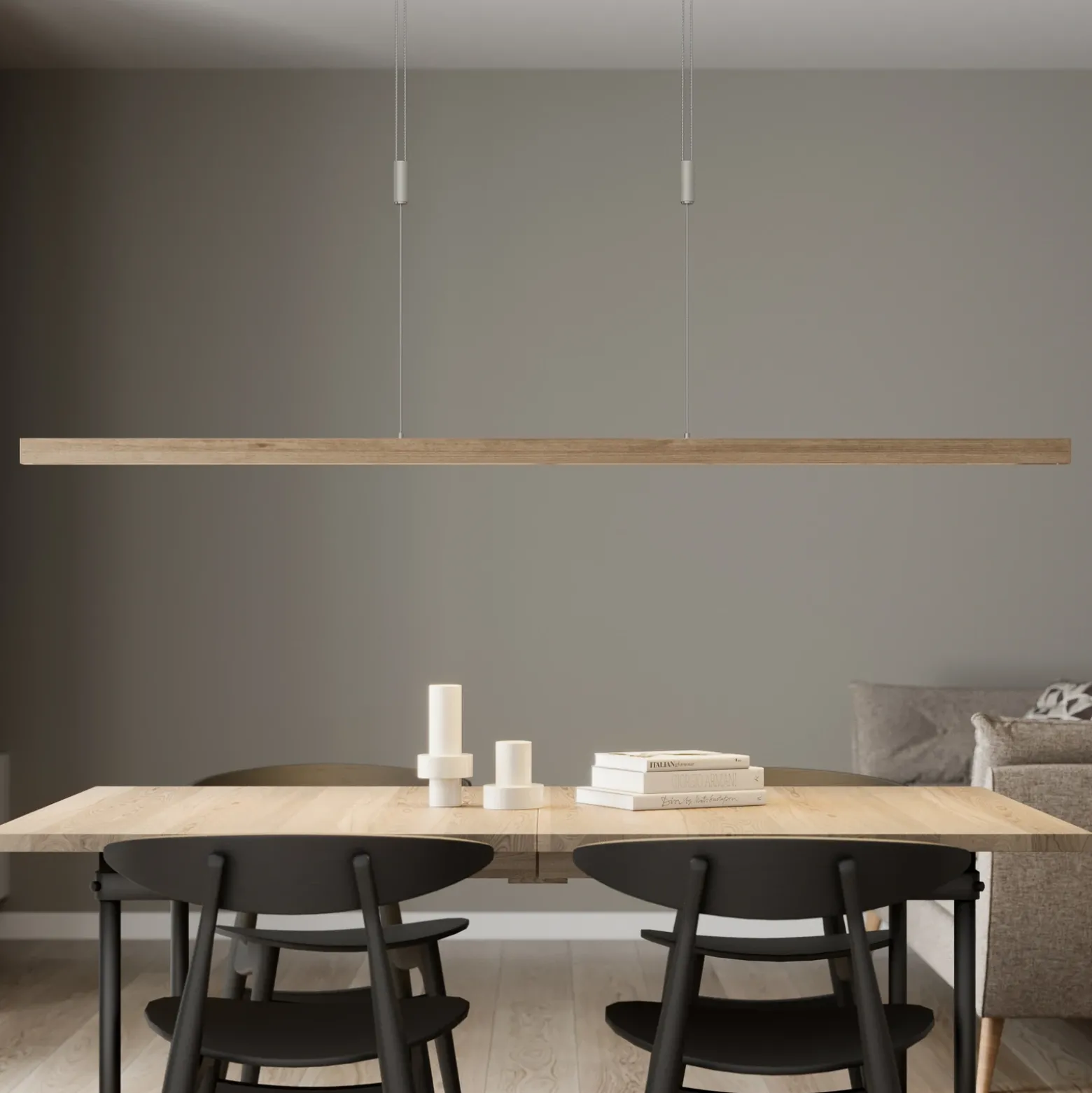 Lámpara colgante LED Nora de Quitani, roble natural, longitud 158 cm