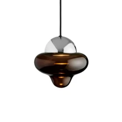Lámpara colgante LED Nutty, marrón/cromado, Ø 18,5 cm, cristal