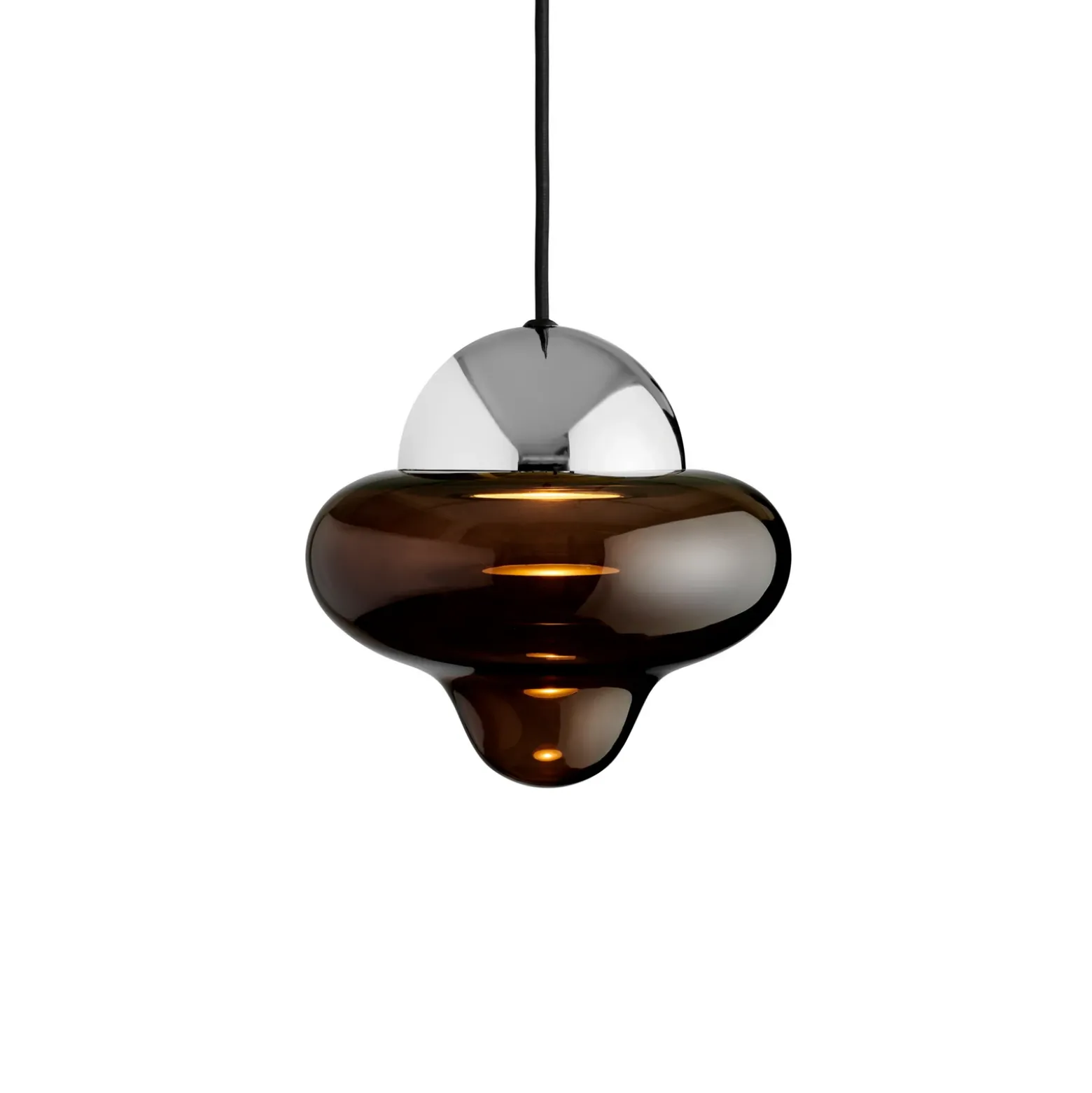 Lámpara colgante LED Nutty, marrón/cromado, Ø 18,5 cm, cristal